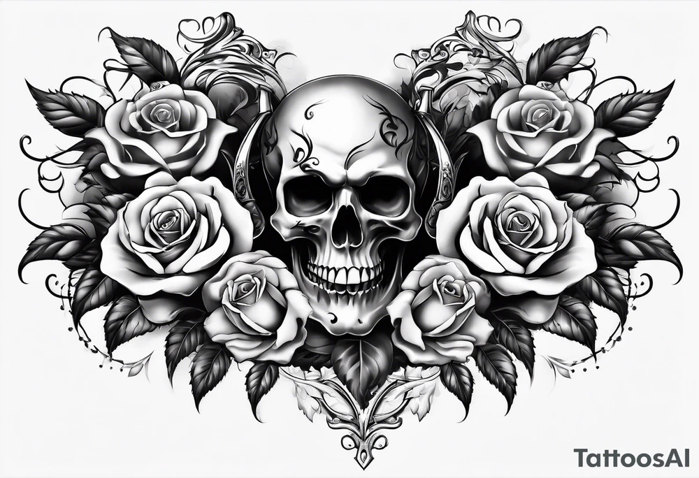 tattoo with devil, roses and skulls for the chest tattoo idea