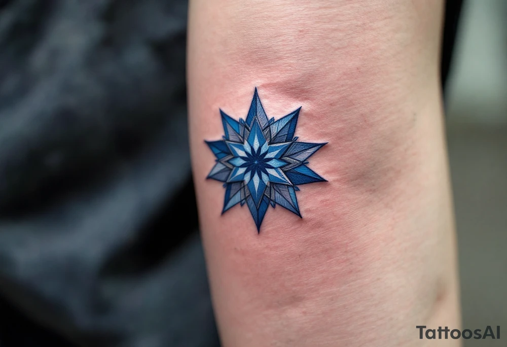 A navy blue eight-pointed star tattoo represents inner depth and personal truth. tattoo idea