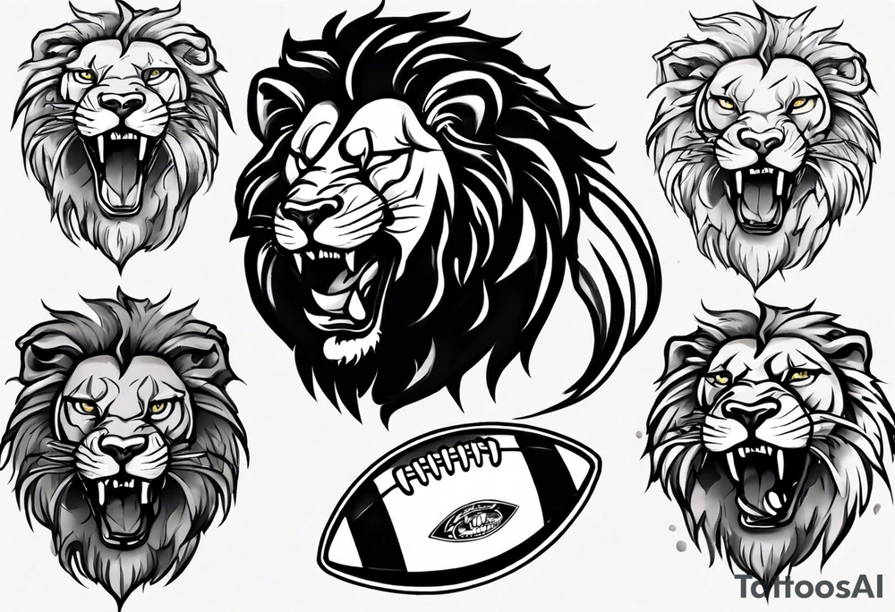 black lion eating a football tattoo idea
