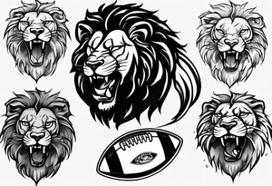 black lion eating a football tattoo idea