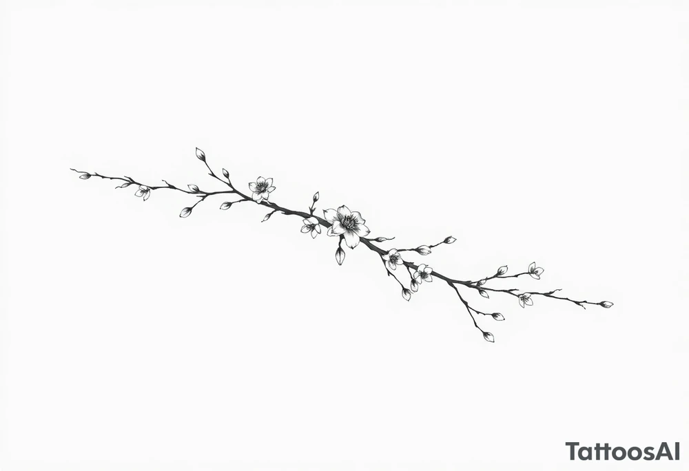 Graceful long magnolia branch with small flowers in early blossom stage tattoo idea