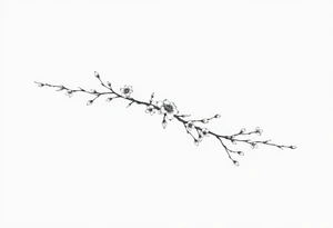 Graceful long magnolia branch with small flowers in early blossom stage tattoo idea