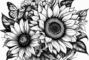 Half sleeve with sunflowers and butterflies tattoo idea