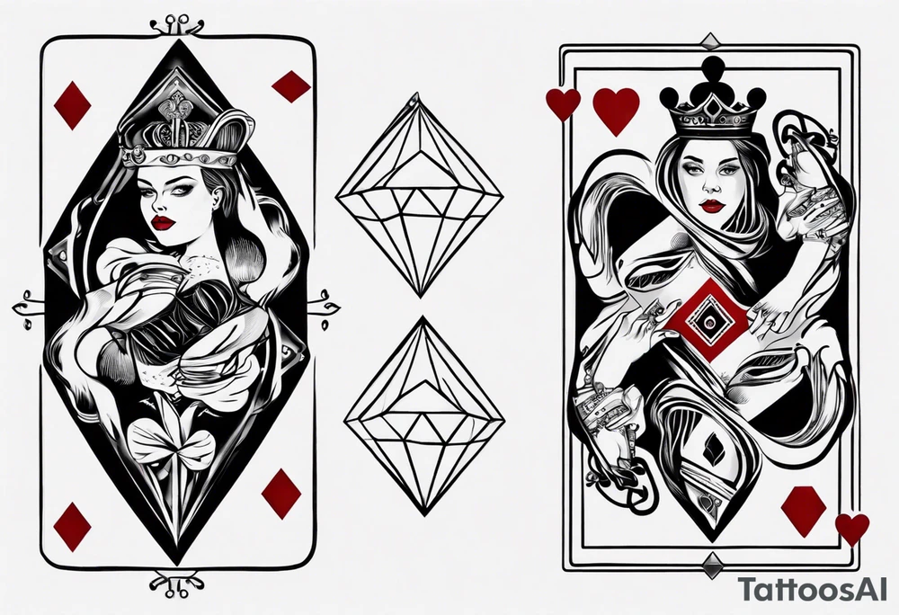 queen of hearts with a diamond in her hand tattoo idea