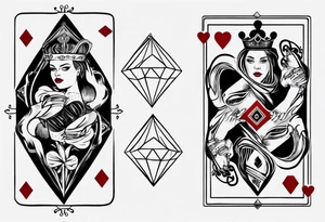 queen of hearts with a diamond in her hand tattoo idea