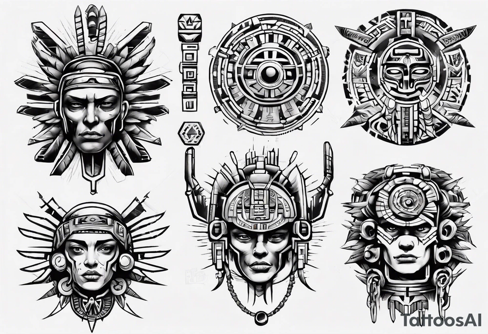 cyberpunk aztec tattoo idea