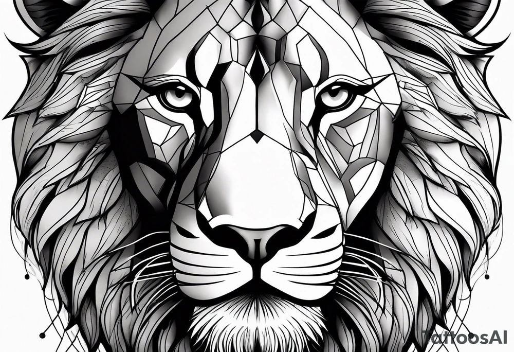 Lion face, half geometry tattoo idea