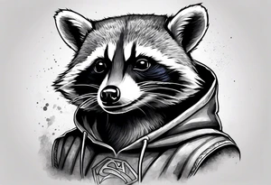 raccoon wearing a Superman hoodie tattoo idea