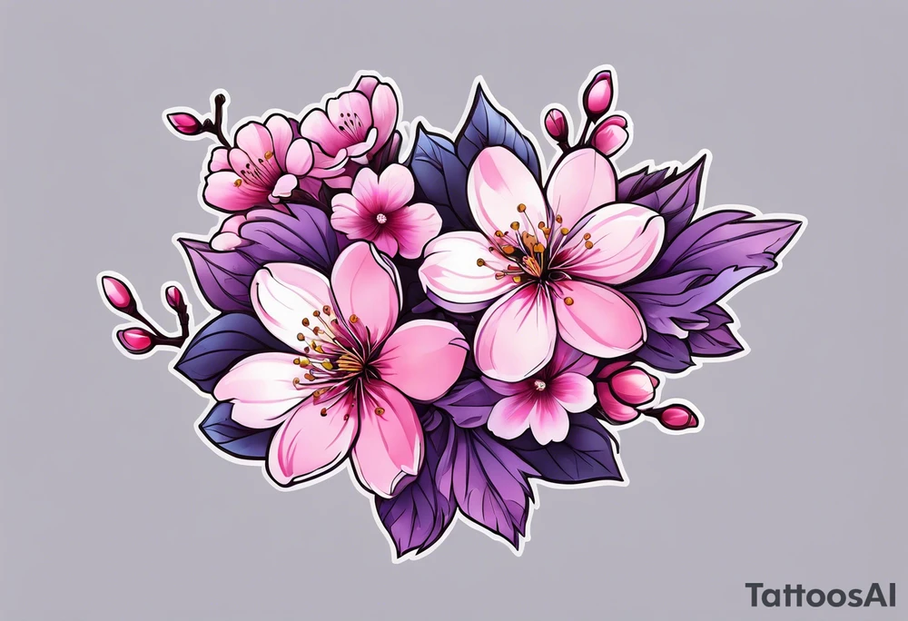 bouquets of cherry blossoms pink and purple tattoo idea