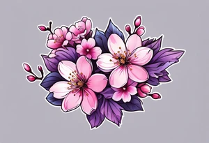 bouquets of cherry blossoms pink and purple tattoo idea