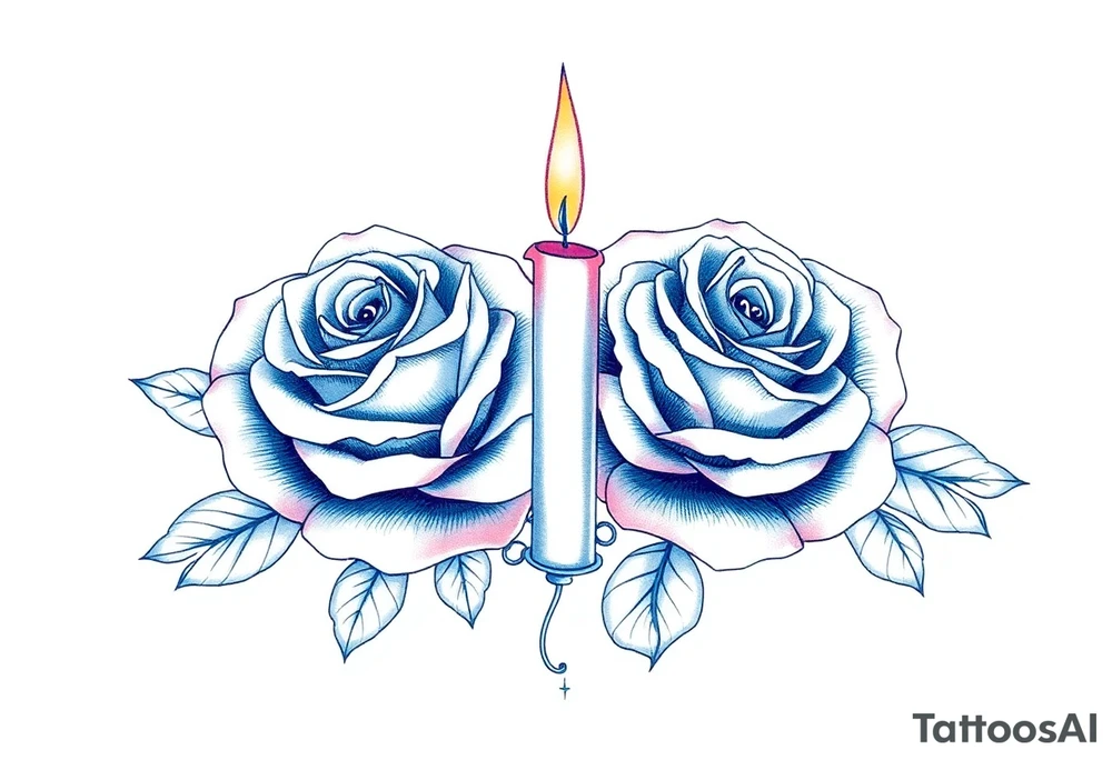 Passed love one, two roses, two candles, blue tattoo idea