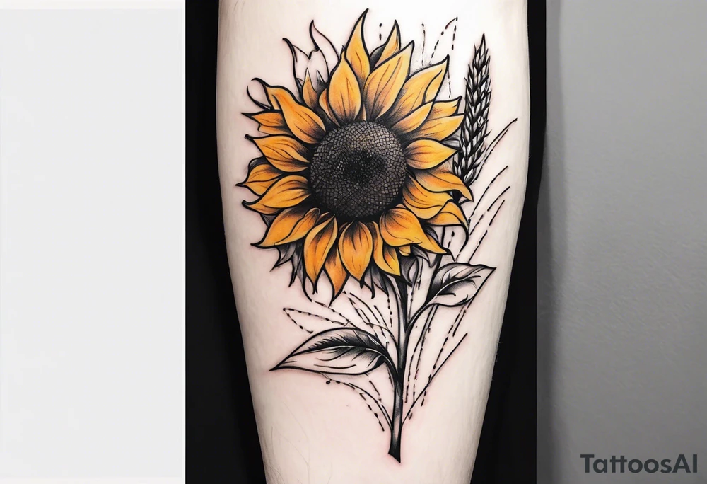 Sunflower, wheat, and barbed wire half sleeve tattoo idea