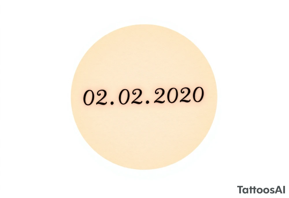Simple 02.02.2020 in thin uppercase type and a muted olive green circle behind it. tattoo idea