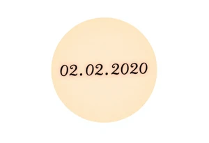 Simple 02.02.2020 in thin uppercase type and a muted olive green circle behind it. tattoo idea