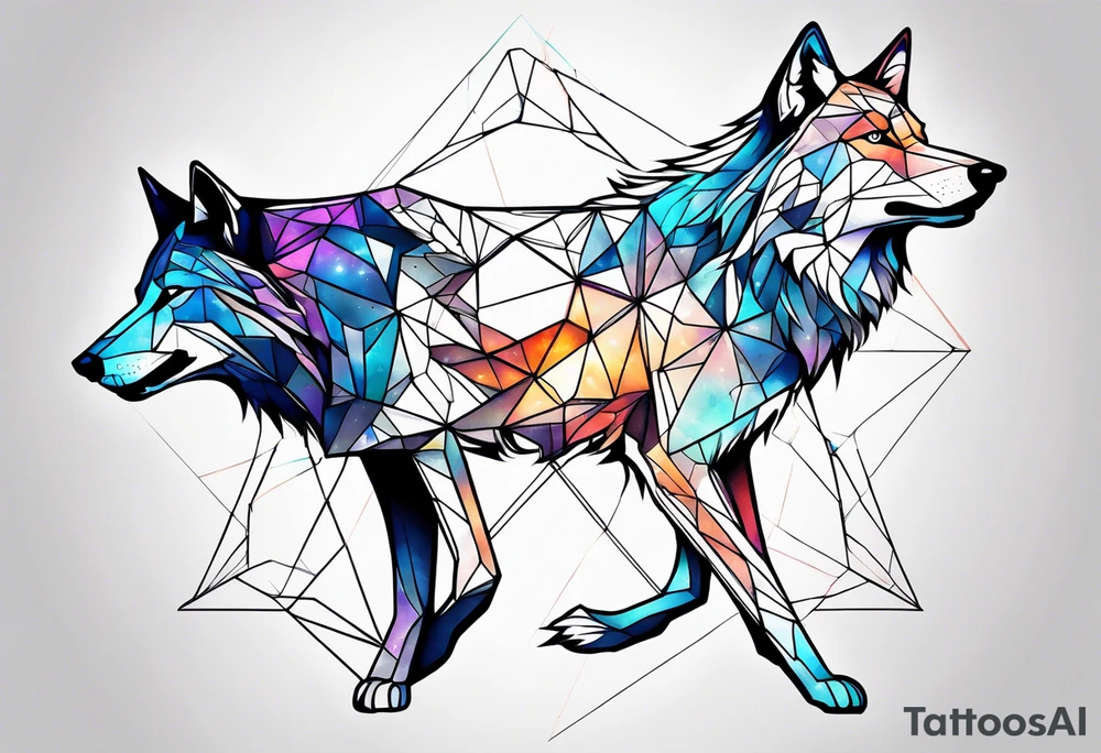 Constellation, two animal wolf, géométric tattoo idea