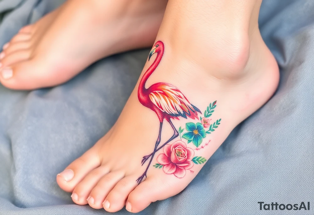 Flamingo made of flower tattoo idea