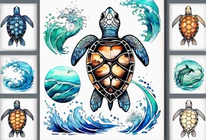 Sea turtle surrounded by waves tattoo idea