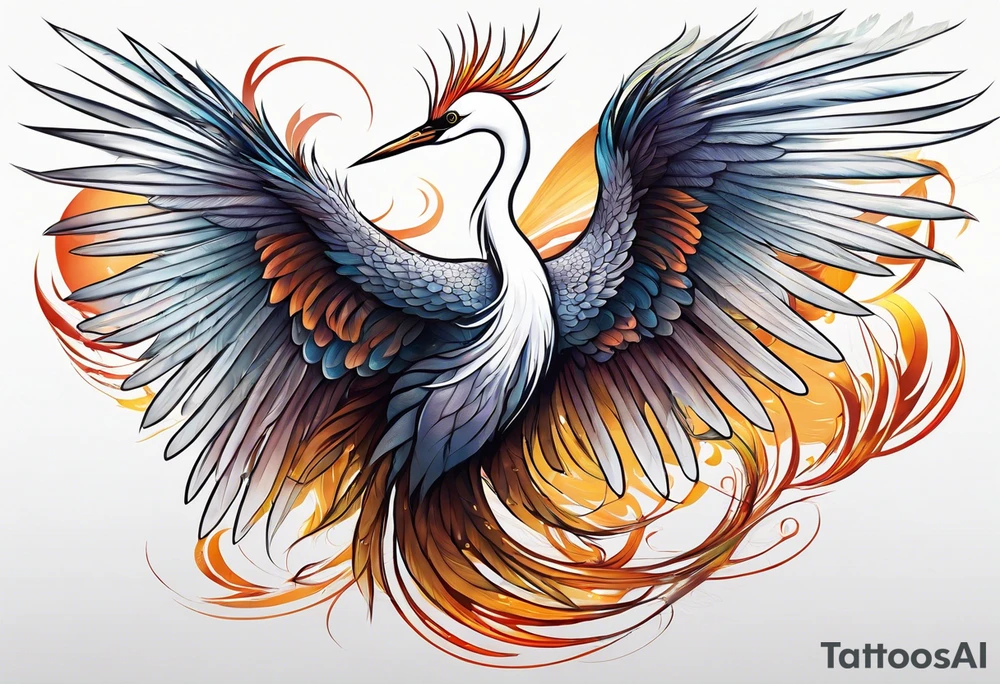 phoenix 
chinese 
egret
long tail 
elegant 
wings down
long neck
long feathers tattoo idea