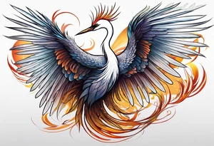 phoenix 
chinese 
egret
long tail 
elegant 
wings down
long neck
long feathers tattoo idea