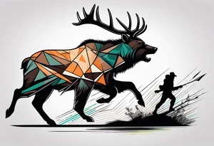 Hunter hunting deer being chased by a bear tattoo idea