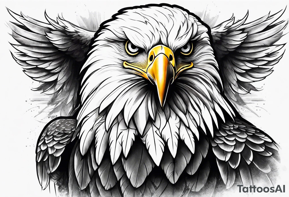 Eagle wings across male upper back and shoulders with detailed feathers, extending a few inches down each arm tattoo idea