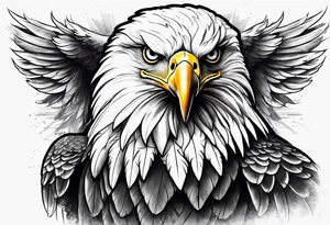 Eagle wings across male upper back and shoulders with detailed feathers, extending a few inches down each arm tattoo idea