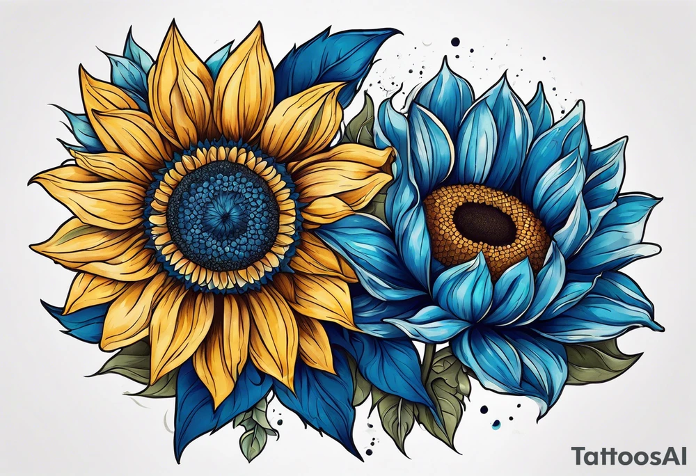 Blue sunflower tattoo idea