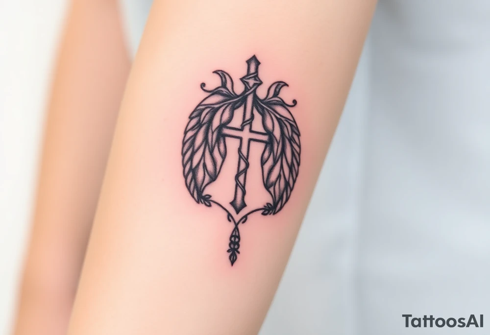 YH WH in lungs with cross and grape vines tattoo idea