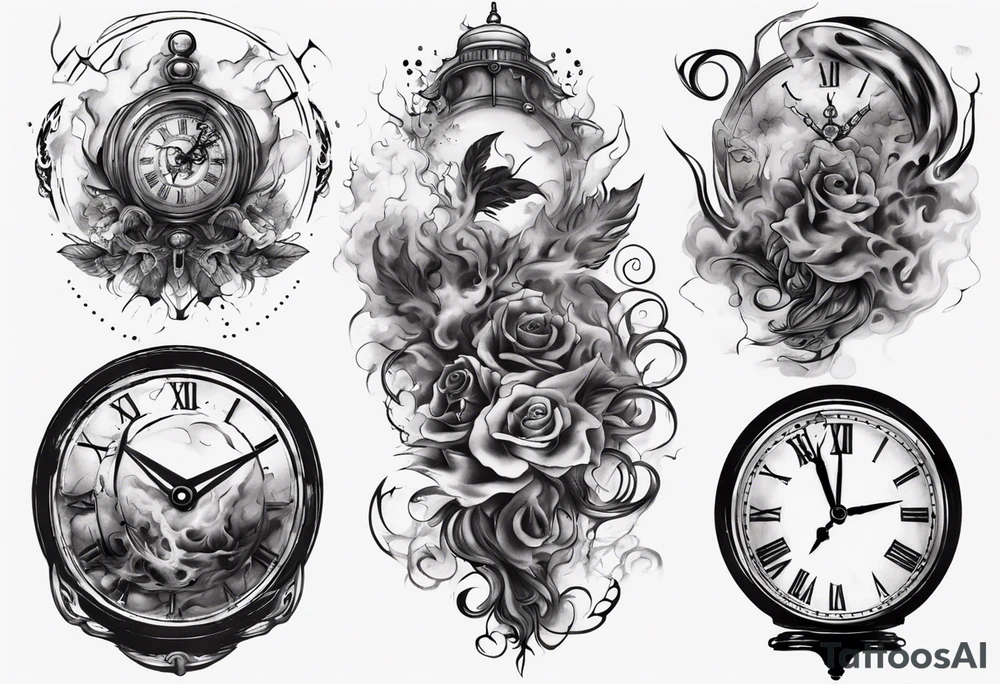 Clock fading with smoke tattoo idea
