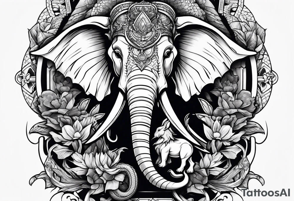 rabbit with gun fighting with dragon and evil elephant tattoo idea rabbit with gun fighting with dragon and evil elephant tattoo idea