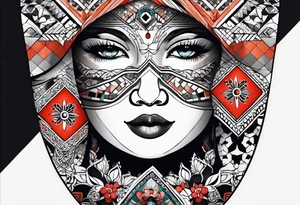 Matryoshka with geometric design,  with large pattern around it tattoo idea