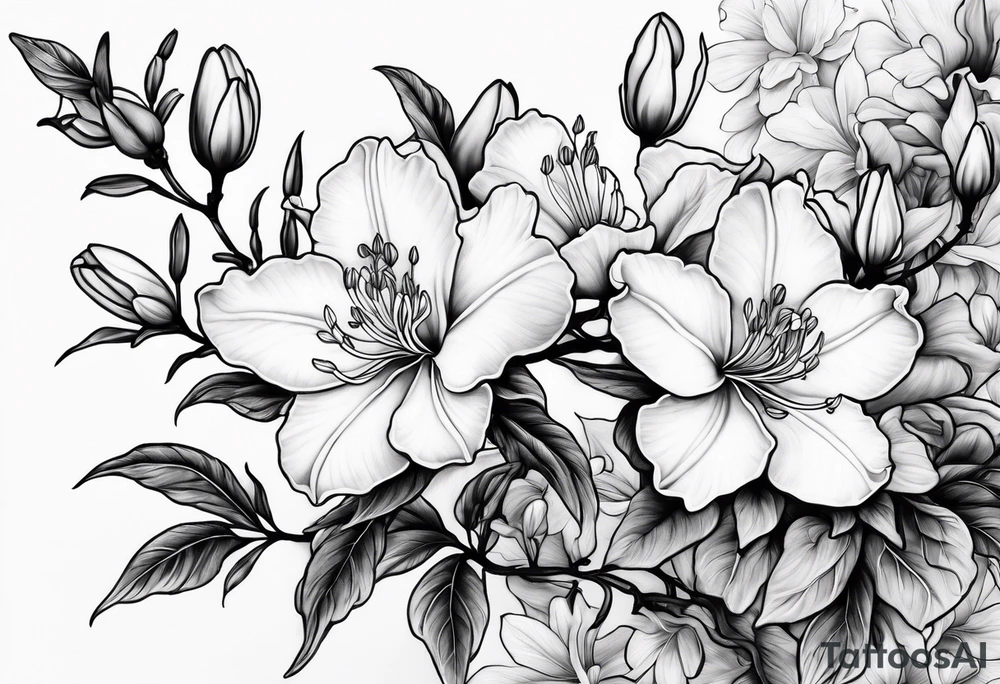 Azaleas with buds along branch tattoo idea