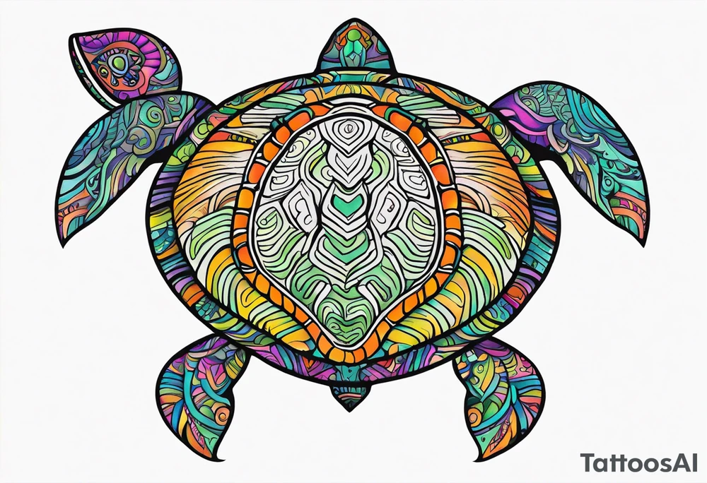 tropical psychedelic turtle's back, top down view, as seen from above tattoo idea