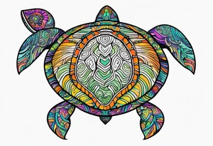 tropical psychedelic turtle's back, top down view, as seen from above tattoo idea