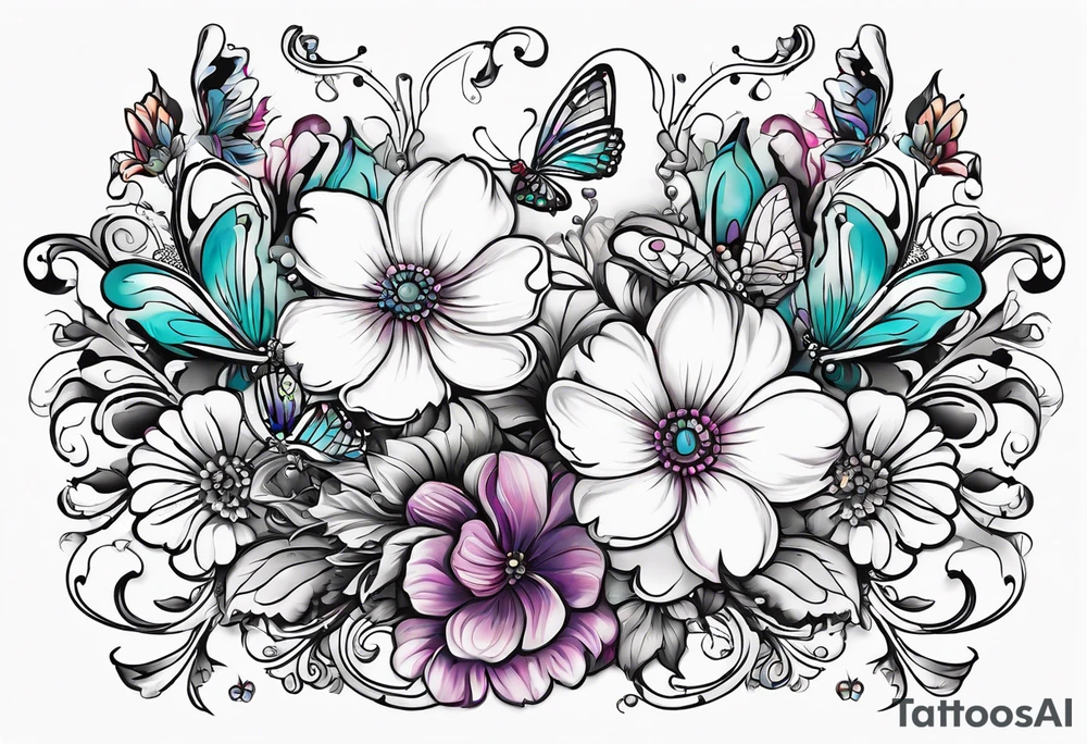 Peace be still, flowers, stitching, butterflies, Bold tattoo idea