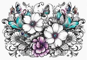 Peace be still, flowers, stitching, butterflies, Bold tattoo idea