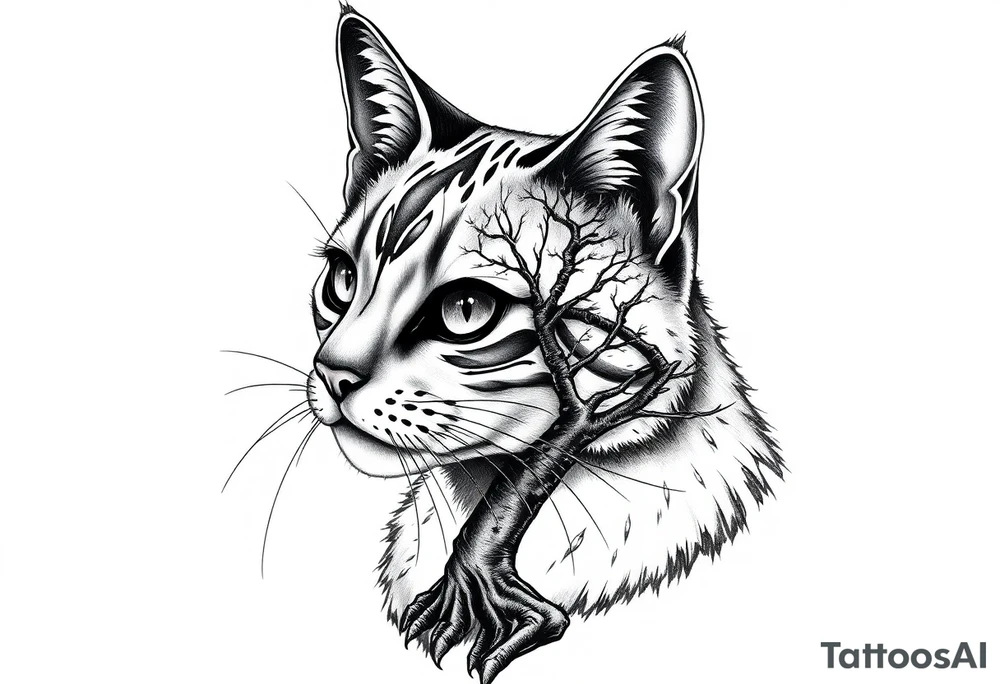 alley cat with treecolor pattern tattoo idea