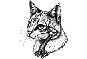 alley cat with treecolor pattern tattoo idea