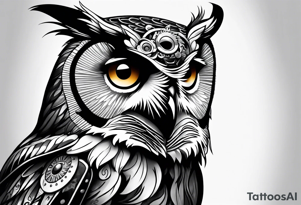 Owl with clockwork tattoo idea