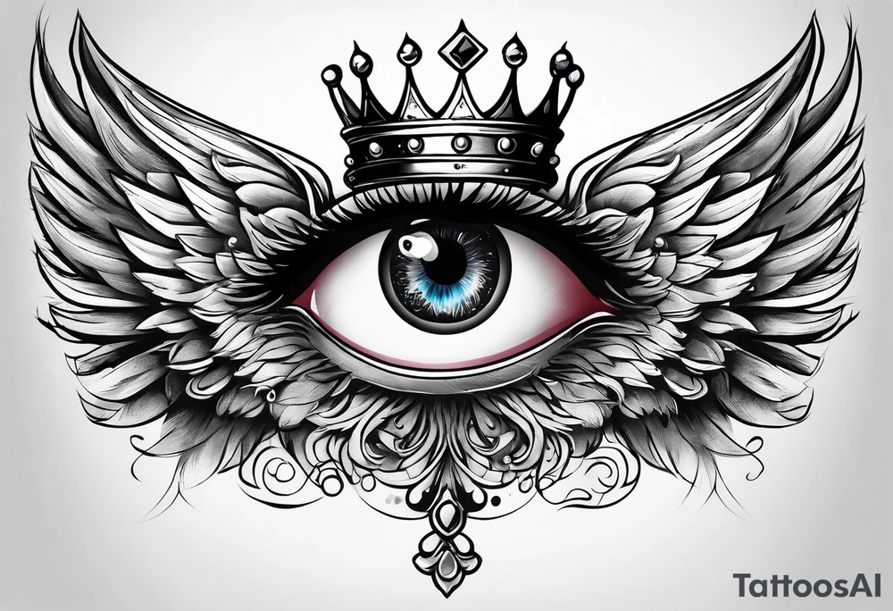 big eye with wings and crown tattoo idea