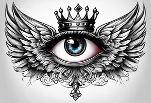 big eye with wings and crown tattoo idea