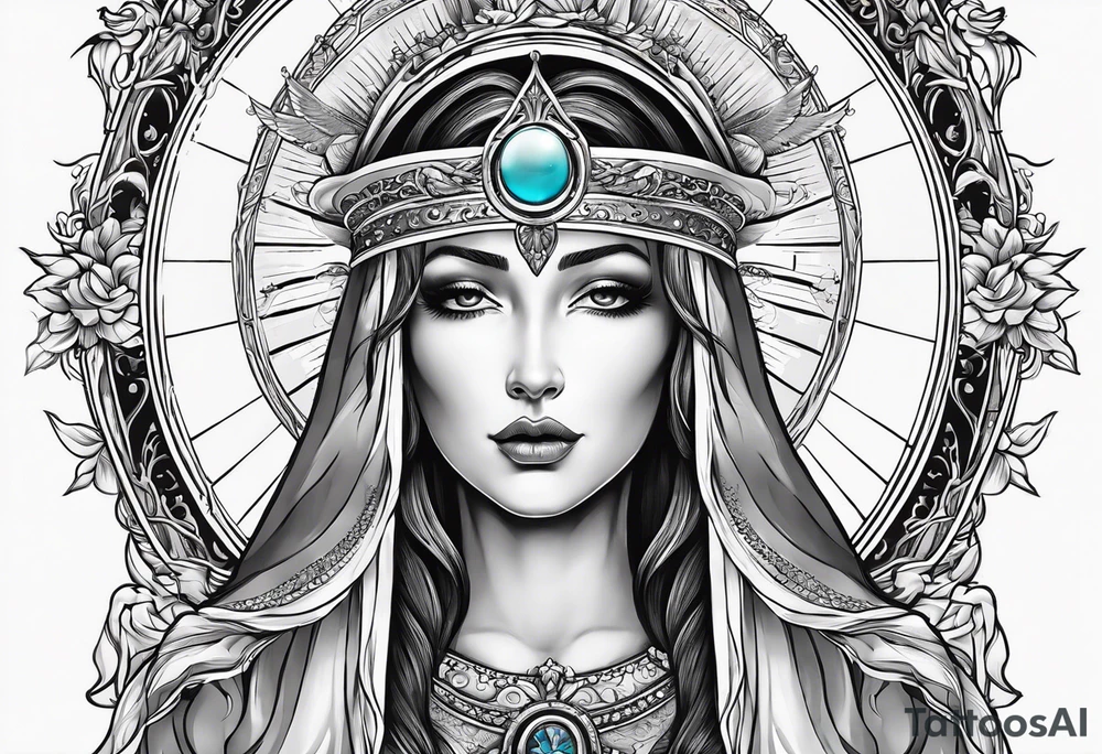holy saint woman with halo holding a chalice tattoo idea