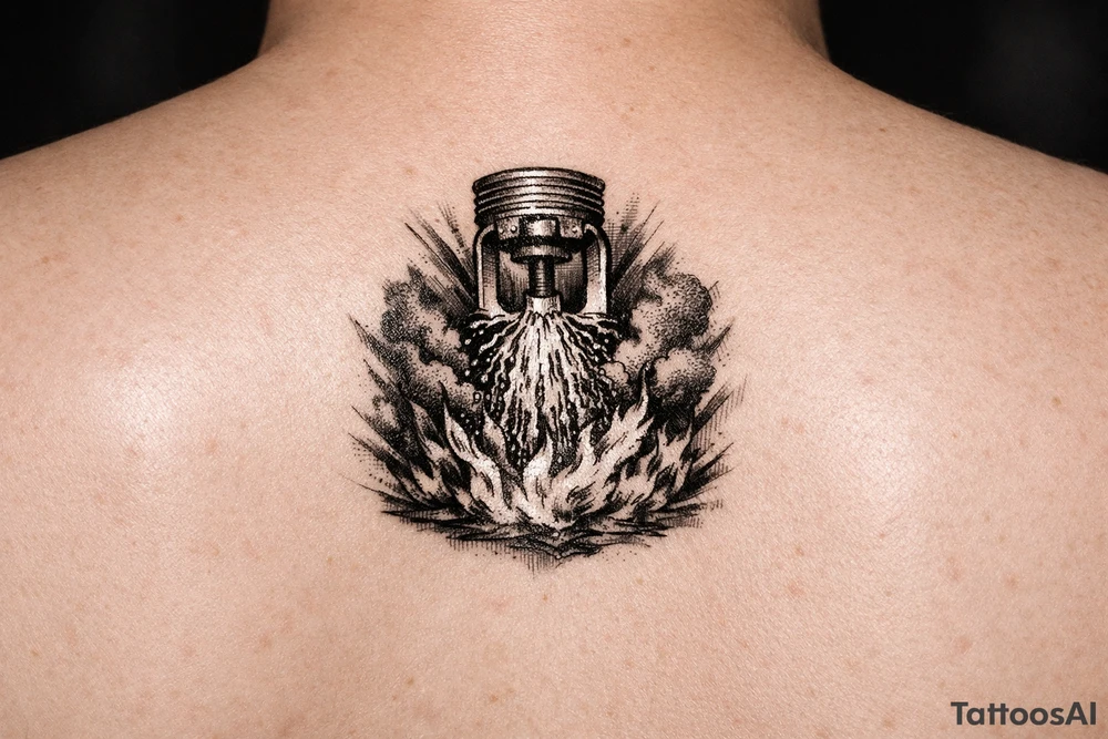 Fire Sprinkler putting out a fire tattoo idea