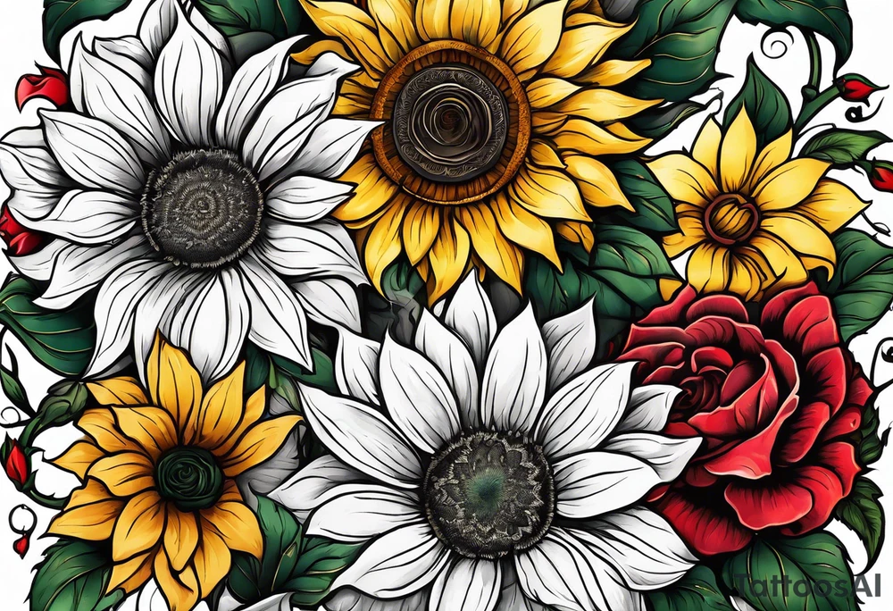 animal flower rose, sunflower, tattoo idea
