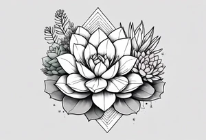 fine line. one big succulent in the middle. One smaller succulents on each side. Dots and floral
. Sternum tattoo grey scale shading tattoo idea