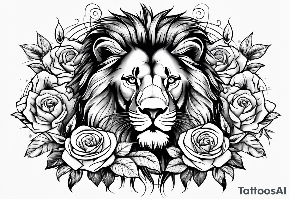 Lion with roses & spiders with stars tattoo idea