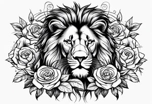 Lion with roses & spiders with stars tattoo idea