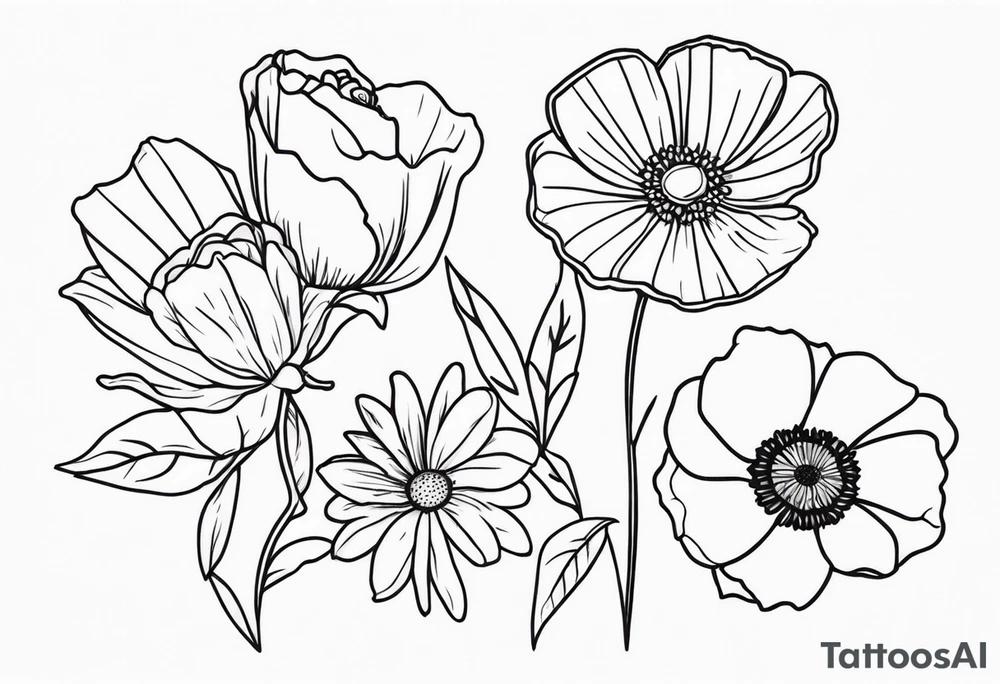 Daisy, rose and poppy tattoo idea