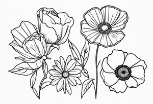 Daisy, rose and poppy tattoo idea