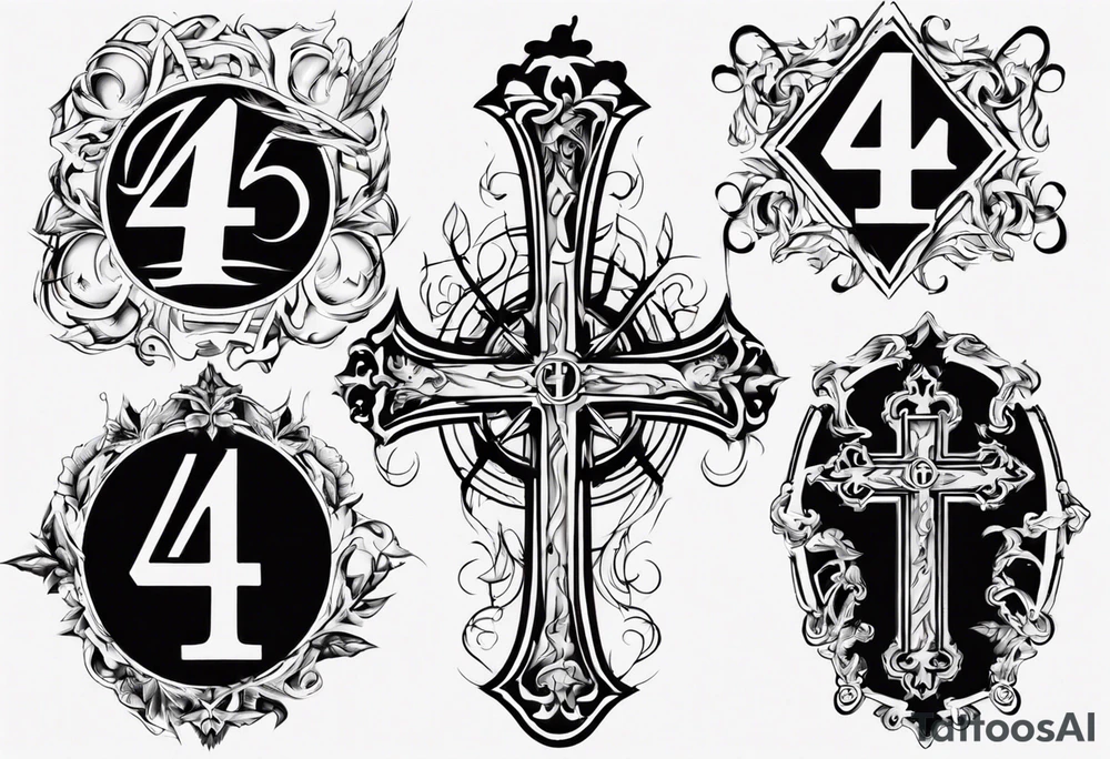 Cross with the number 4 tattoo idea